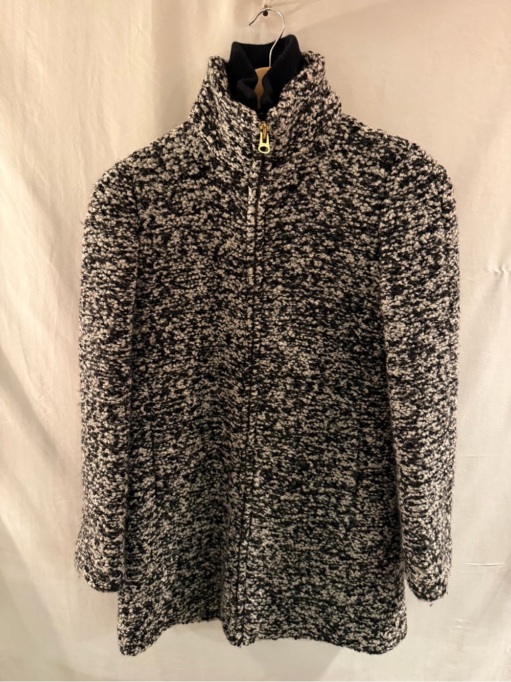 J. Crew Black and White Marled Wool Coat